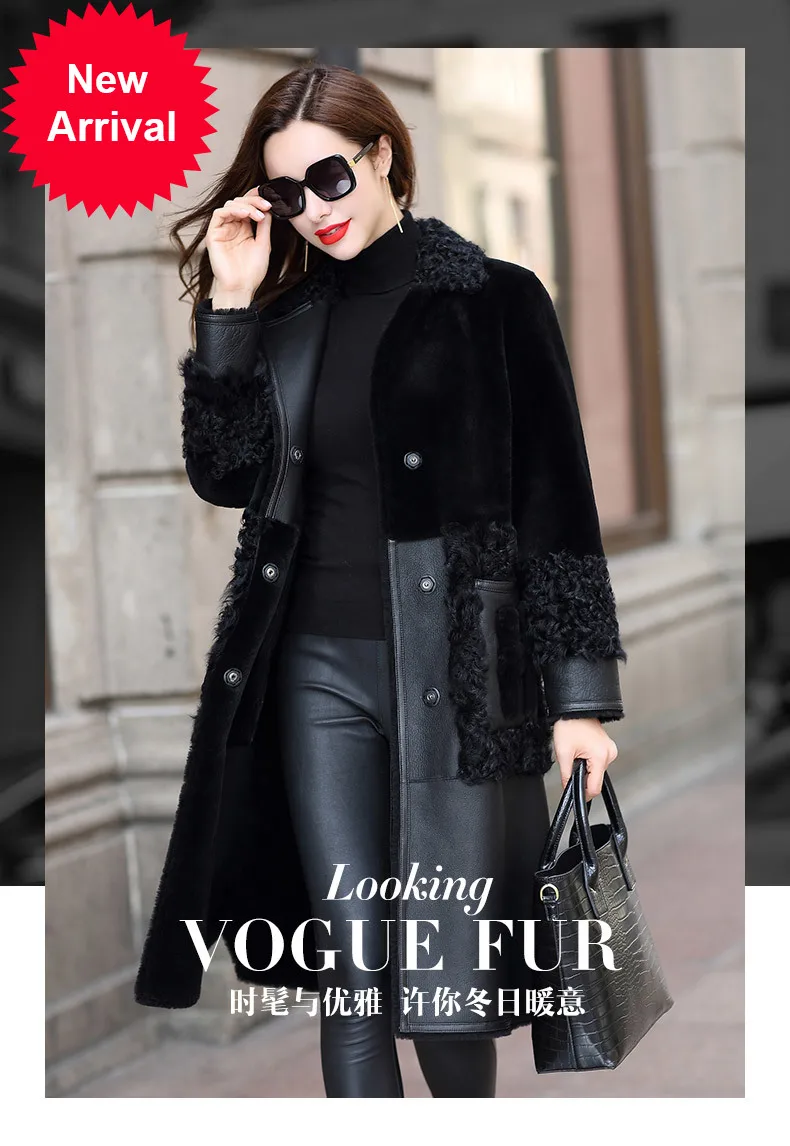 

2020 fashion Winter lamb fur collar fur coat mid-length fur women's coat winter