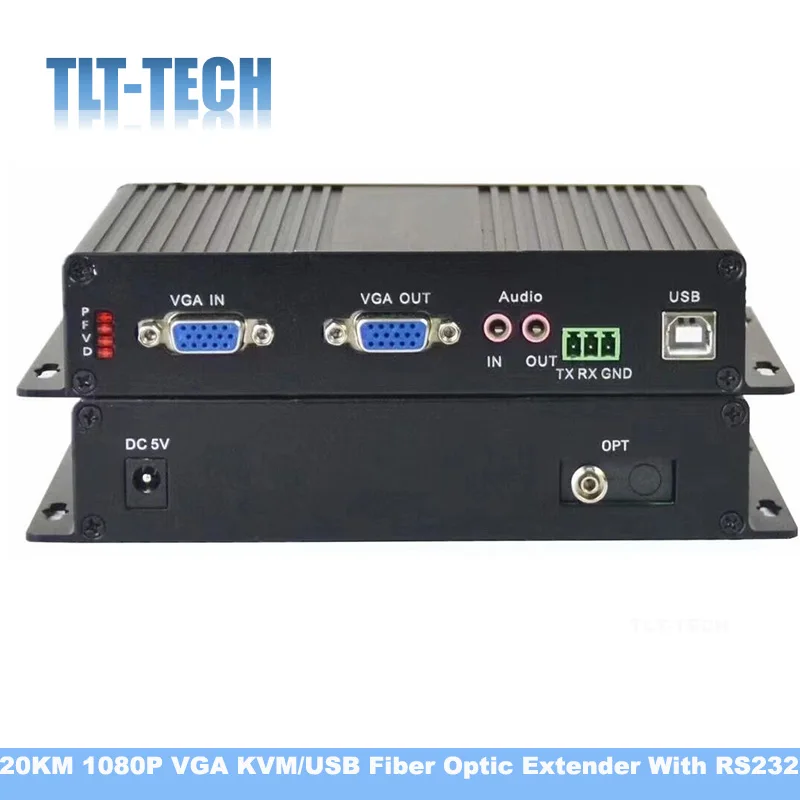 1080P VGA Волоконно-оптический KVM удлинитель 20KM VGA видео аудио передатчик приемник с аудио/RS232 данных однорежимный разъем FC