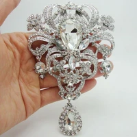 big flower pin brooch for women luxury silver color crystal zircon brooch fashion bridal wedding accessories