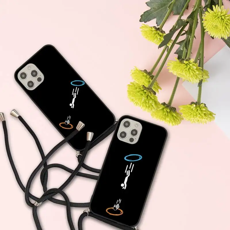 

portal game Phone Case For iPhone 7 8 11 12 X XS XR MINI Pro Max Plus Strap Cord Chain Lanyard soft