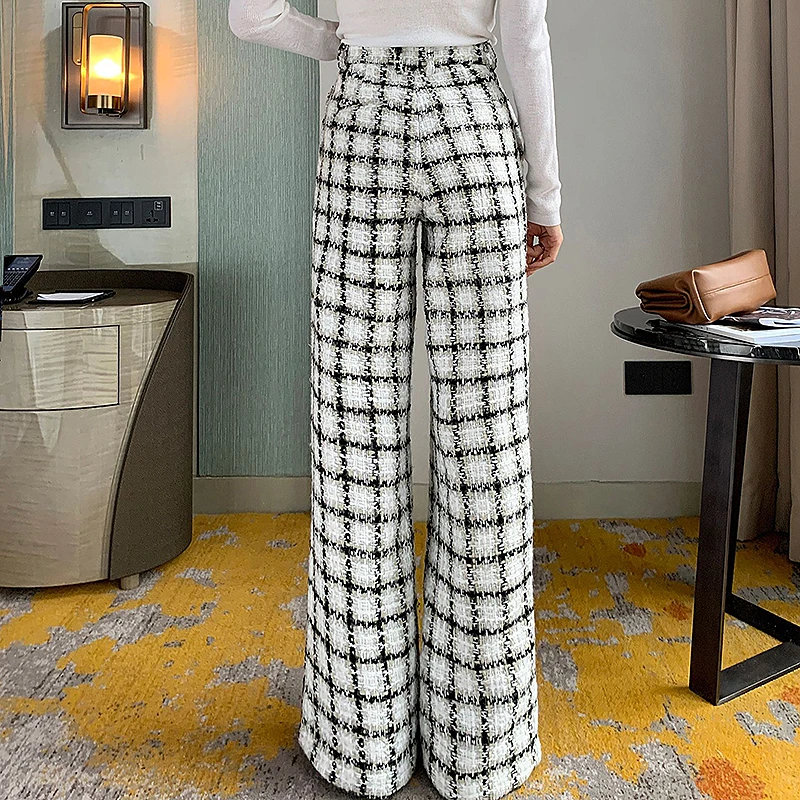TWOTWINSTYLE Hit Color Casual Plaid Trousers For Women High Waist Pocket Wide Leg Pants Female 2020 Spring Fashion New Clothing