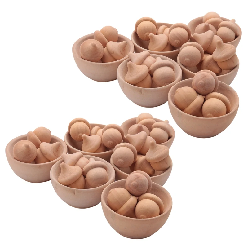 

2X Unfinished Wooden Wooden Acorn Natural Wood Counting and Sorting DéCor Handicraft Kit DIY for Painting,Art Projects