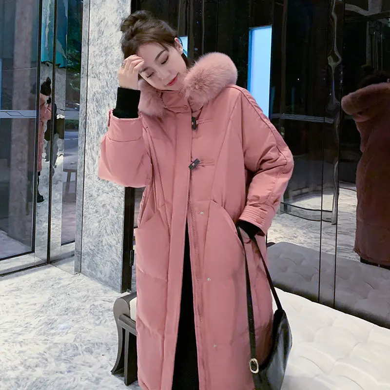 

Mid-length down cotton-padded jacket women's 2020 New loose large fur collar over knee padded cotton-padded jacket