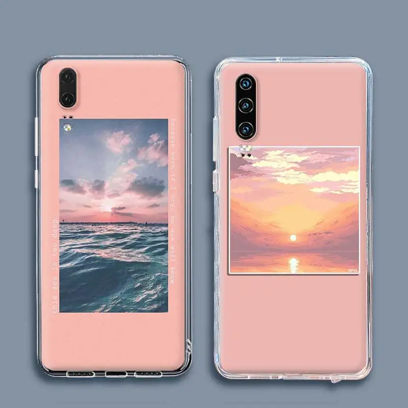 

Phone Cases for Huawei P30 P40 Lite E P Smart 2019 2021 Z P20 Pro Clear Soft Anti Fall Cover Bags Flower Sea Sky Cloud