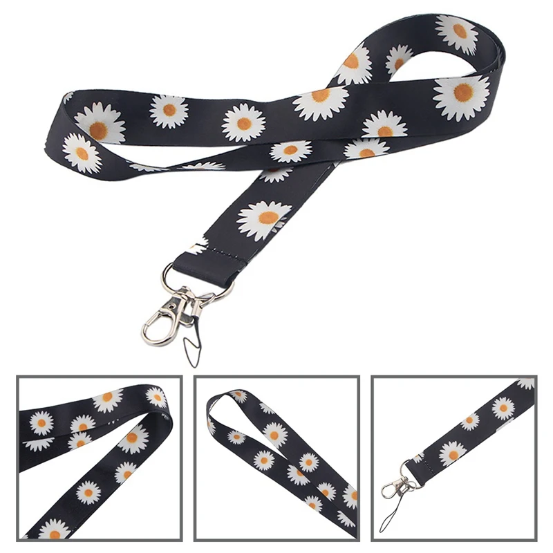 

For Keys Phone ID Card Badge Nice Daisy Flower Printed Lanyards Holders Neck Strap Rope Keychains Lanyard Rope Key Hanging