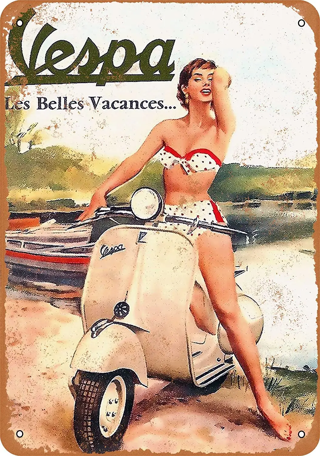 

WallColor 8*12 Metal Sign Vespa Scooters Vintage Look