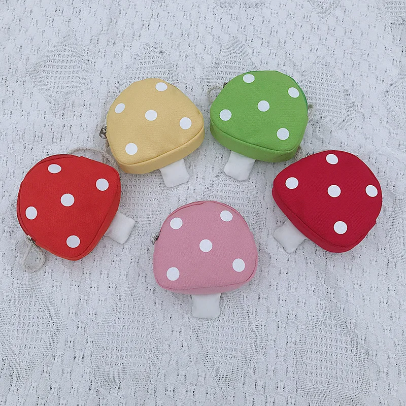 

Cute Children's Coin Purse Candy Color Canvas Cartoon Mushroom Mini Messenger Bag Casual Girls Shoulder Bag Kids Boys Clutch