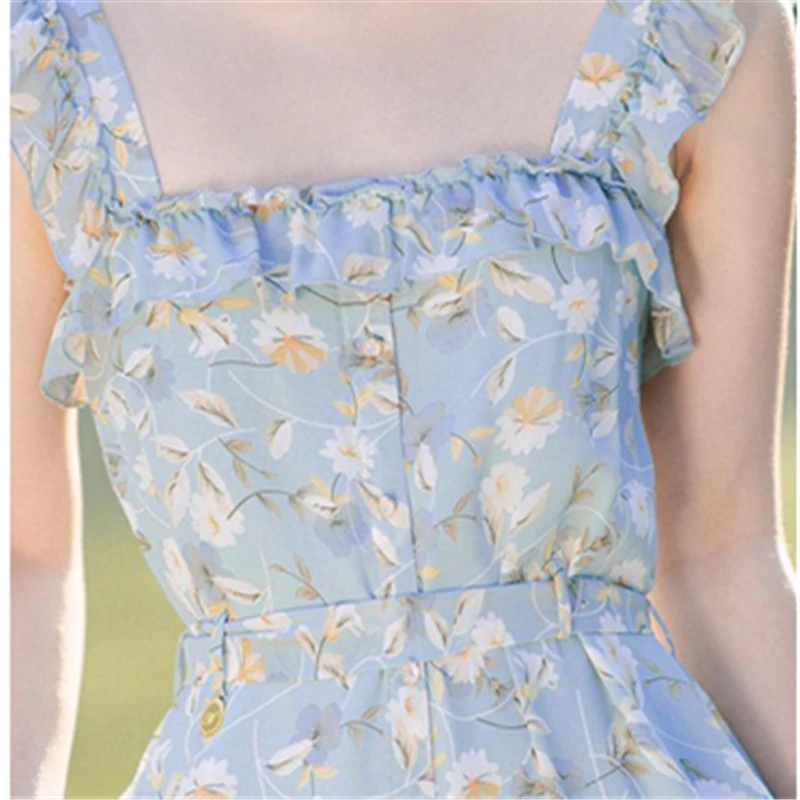 

Women New Sexy Backless A-Line Dresses Fashion Printing Strap Summer Beach Dress Casual Sling Midi Dress Y334