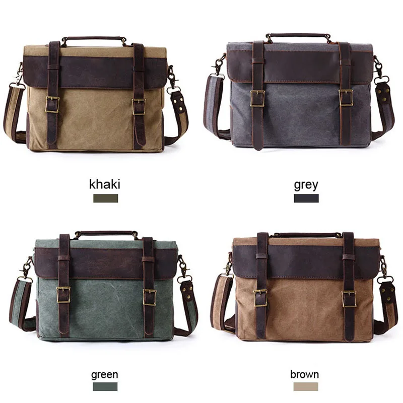 Винтажный кожаный холщовый портфель сумки мессенджеры мужской s сумка для