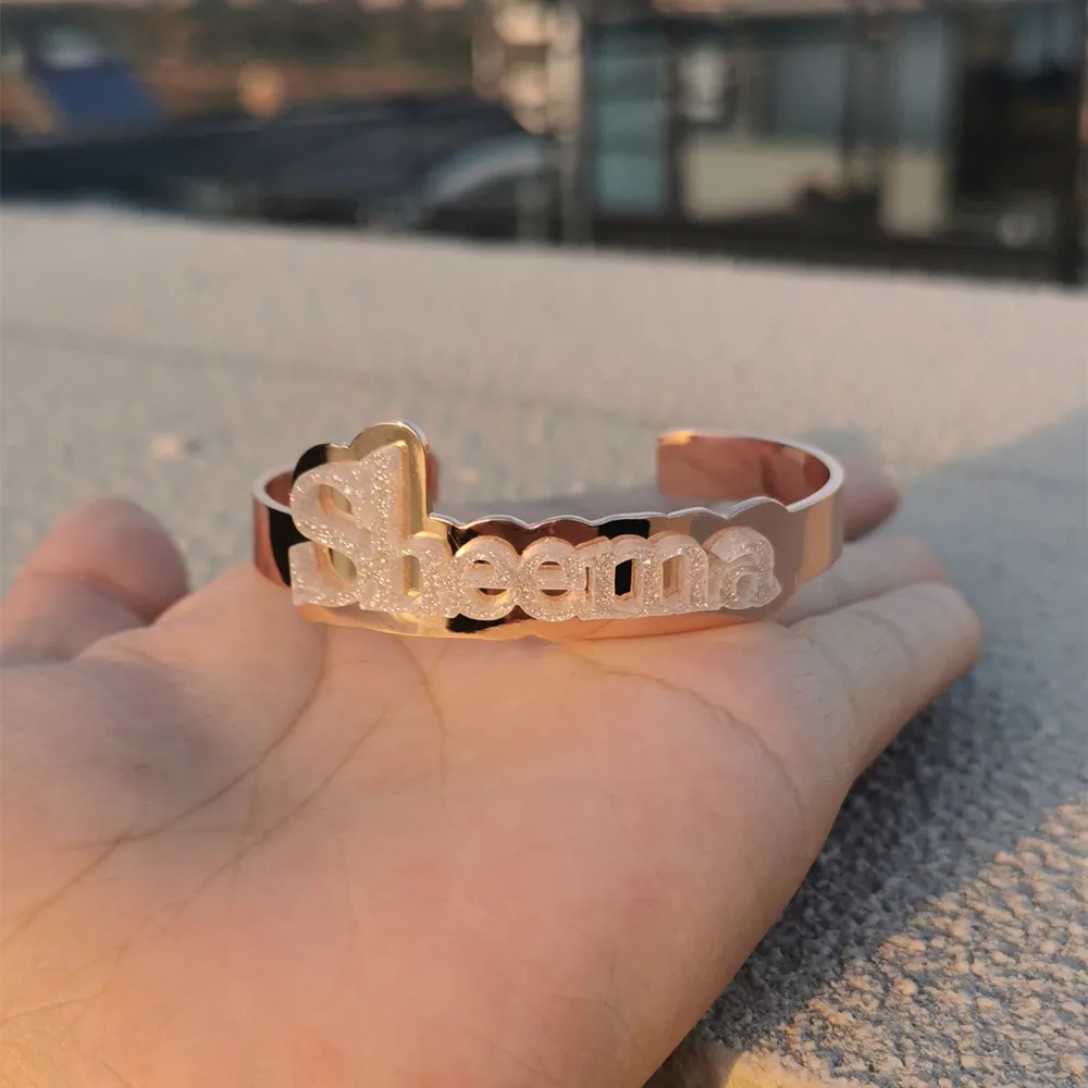 3UMeter 2020 New Nameplate Bangle Stainless Steel Custom Name Bangle Women  Custom Bracelet Acrylic Bangle Gift Dropshipping