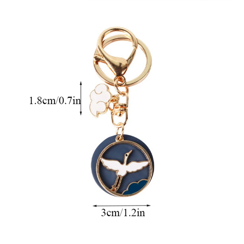 

White Crane Enamel Keychains Bag Pendant Key Ring Fashion Spoondrift Cloud Hand Dripping Oil DIY Antique Style Keychain