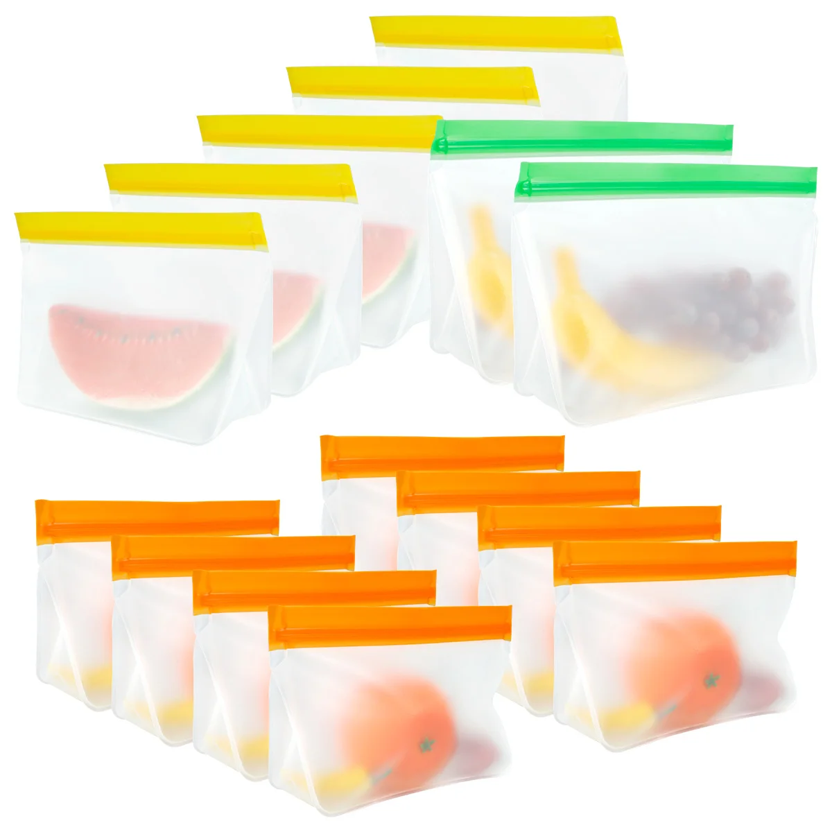 

15 Pcs Ziplock Bags Reusable Food Stand Up Freezer Storage Bags Extra-Thick PEVA Snack Bags Leak-proof Fresh-keeping Bag