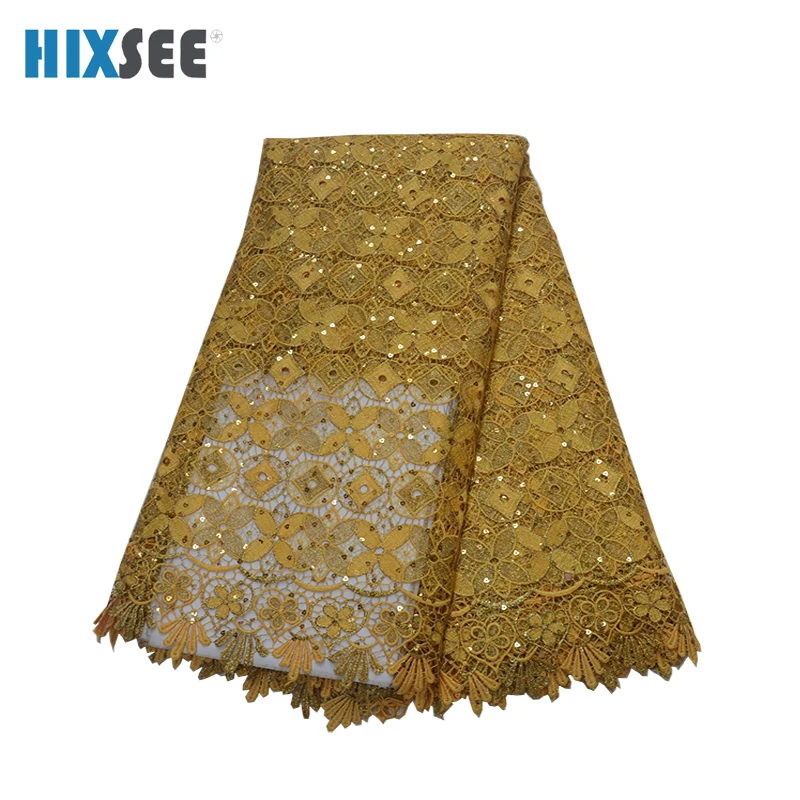 Nigerian Lace Fabric 2019 High Quality Sequin in Guipure Cord 3d Gold with Sequins and Beads | Аксессуары для одежды
