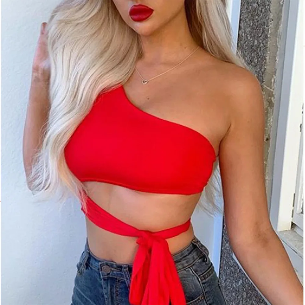 

Pure Color Straps Sexy Wrapped Chest Tops for Women 2021 Spring and Summer New Hot Style Tank Top Women