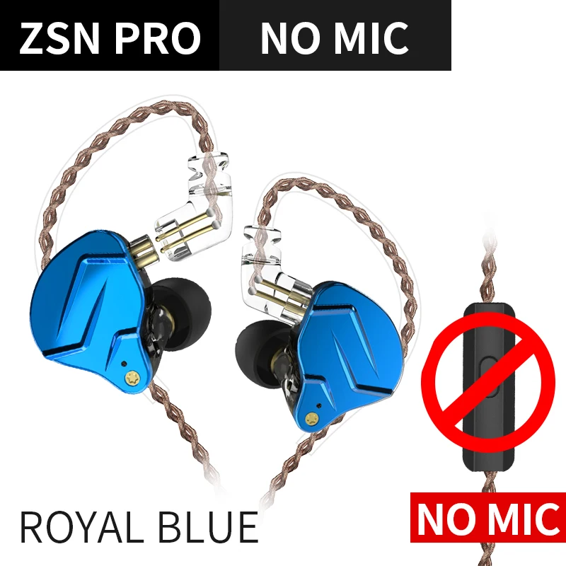 KZ ZSN PRO 1BA+ 1DD гибридная технология Hi-Fi металлические наушники-вкладыши бас-вкладыши спортивные наушники с шумоподавлением ZSX AS10 ZS10 ZST T2 - Цвет: Royal blue no mic