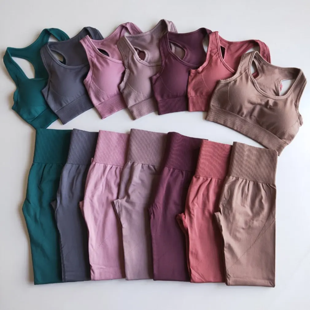 

seamless gradient yoga sets leggings bra Underwear yoga suit women gym sportswear fitness bra high waist fitness pants suit