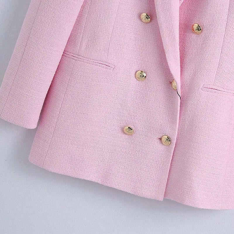 

2021 Spring Women Solid Casual Blazers Coats ZA Double Breasted Veins Female Elegant OL Street Blazer Outerwear