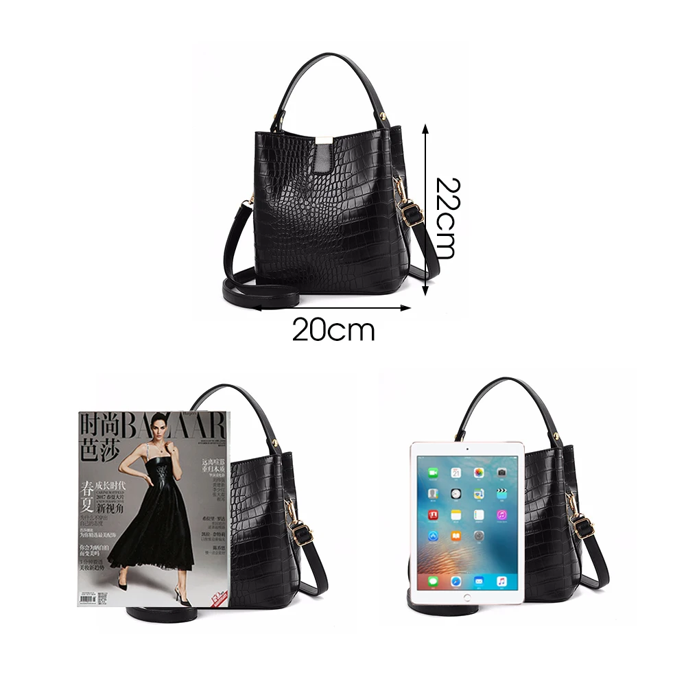 vintage alligator pattern women bucket bags large capacity top handbag famous designer female quality pu leather shoulder bag free global shipping