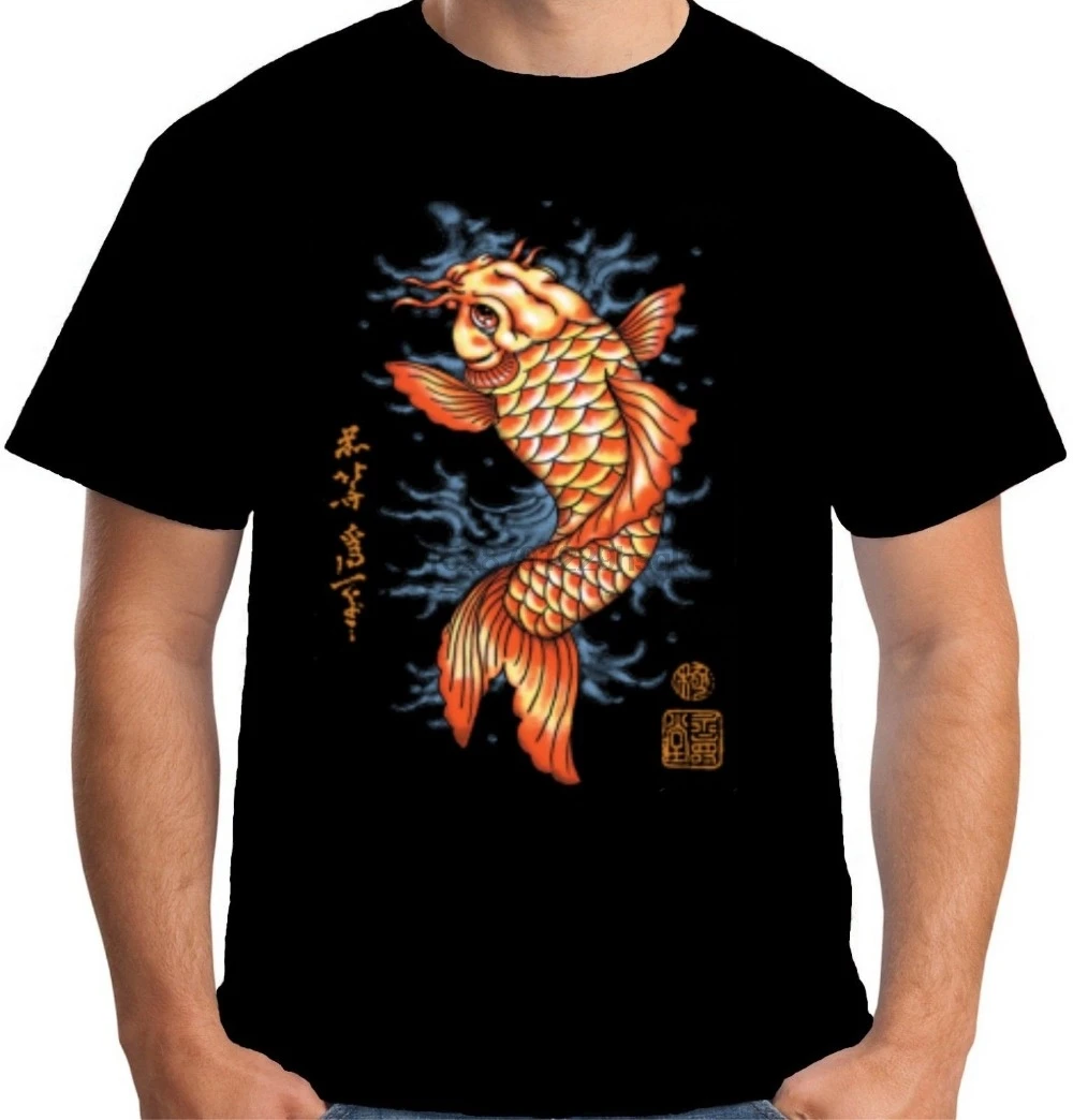 

Mens Koi Carp T Shirt Tattoo Style Japanese Oriental 2019 Summer Men Short-Sleeved Fitness Clothing O-Neck Top Tee