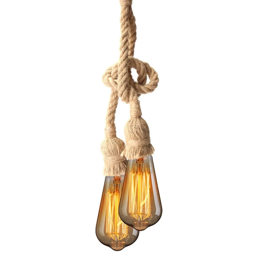 Винтажная Подвесная лампа E27 в стиле лофт из пеньковой веревки креативный