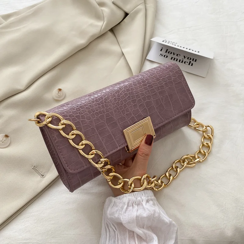 

Ladies Fashion Chain Crocodile Pattern Lock Tote Bag Leisure Rectangle Shopping Travel Phone Card Shoulder Bag Wallet Purses