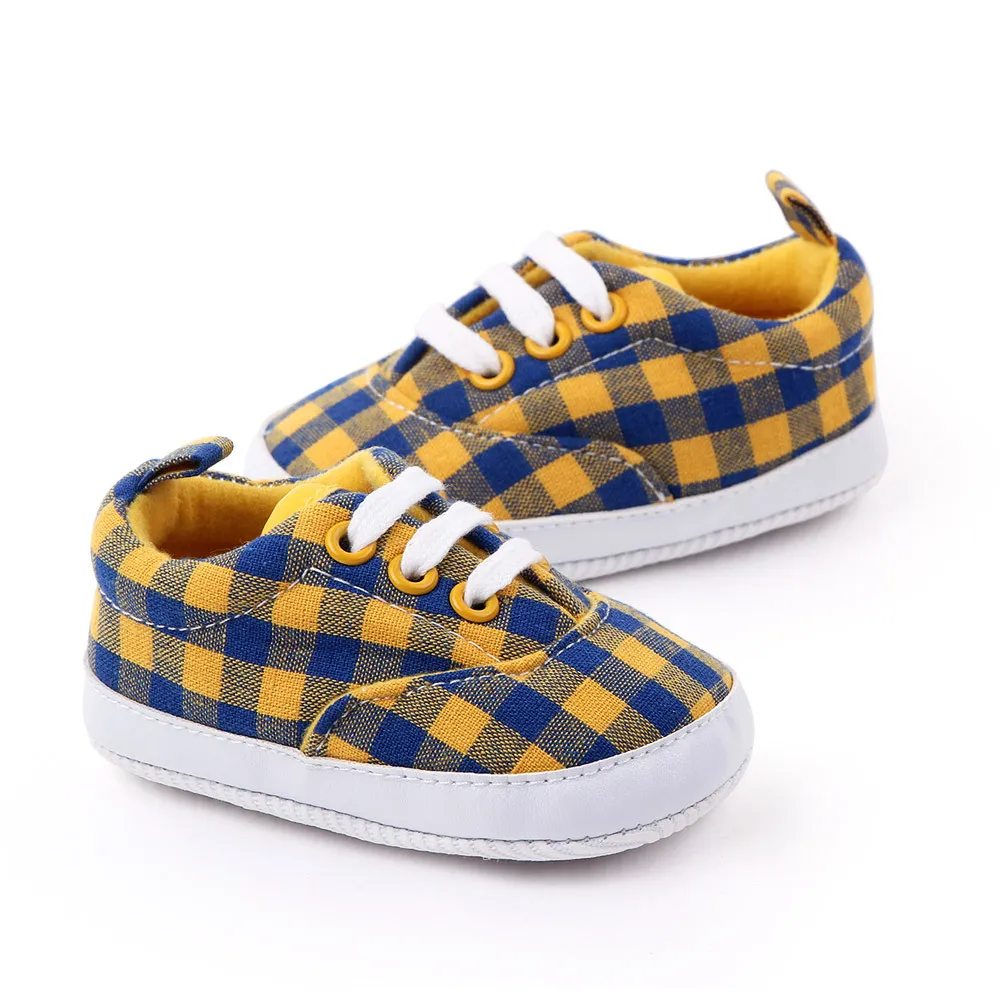 Мокасины для новорожденных Модная хлопковая обувь в клетку маленьких девочек