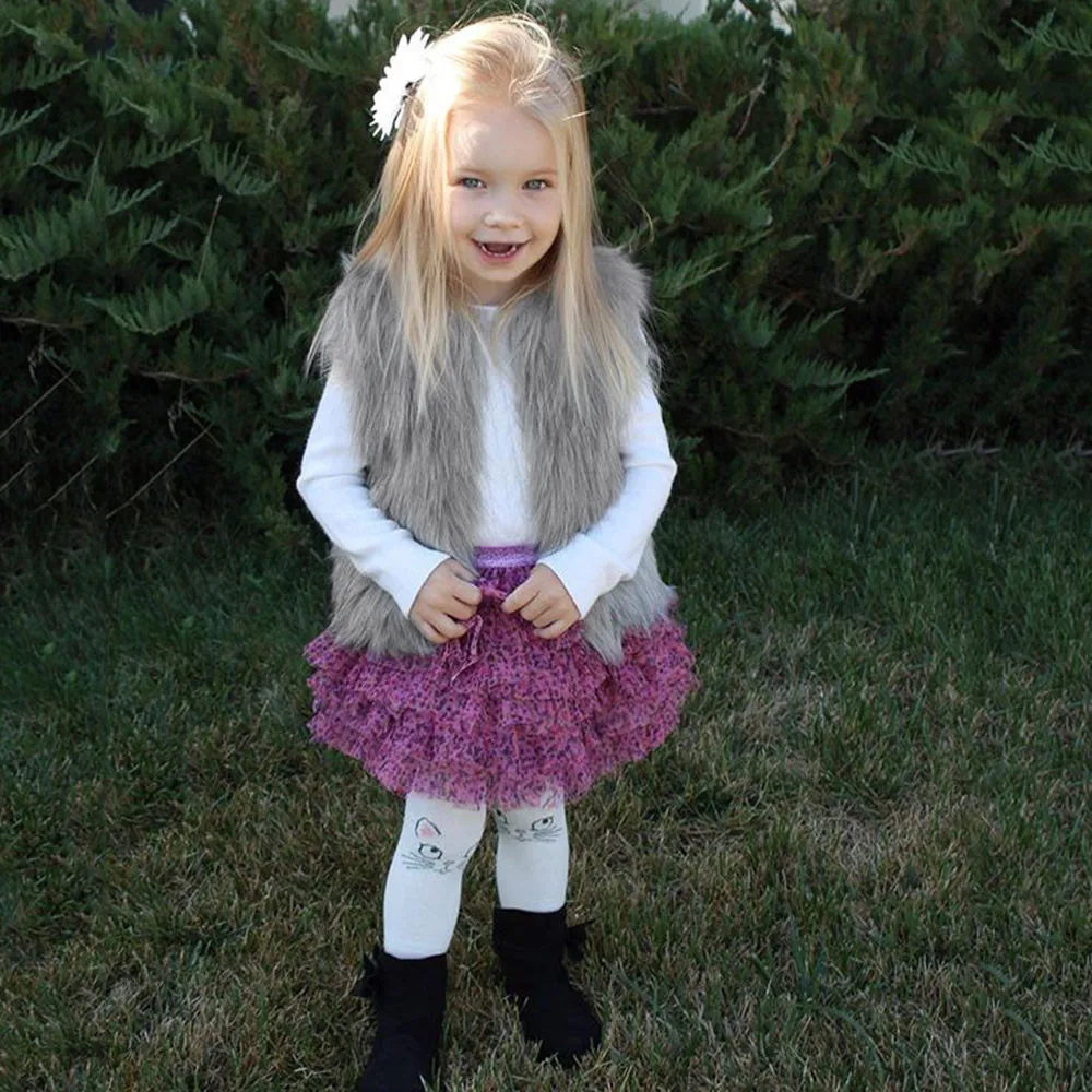 Зимняя теплая одежда для маленьких девочек жилет из искусственного меха плотное