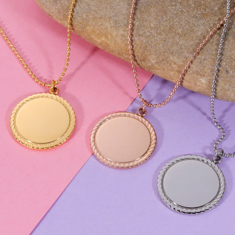 

100% Stainless Steel Circle Round Necklace Blank For Engrave Statement Name Metal Disc Necklace Mirror Polished Wholesale 5pcs