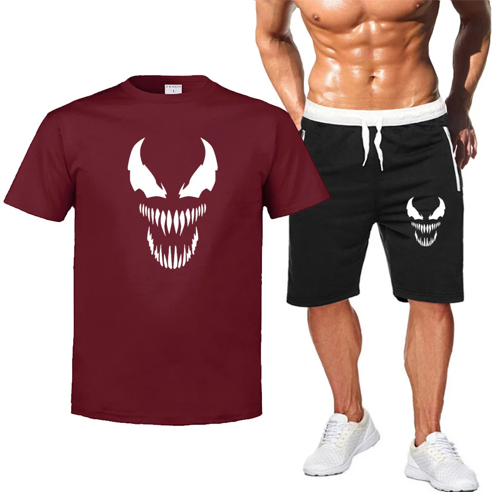 

Summer New Men's Short Sleeve T-Shirt Zipper Shorts 2-Piece Shopping Beach Fashion Leisure Print Sports Suit