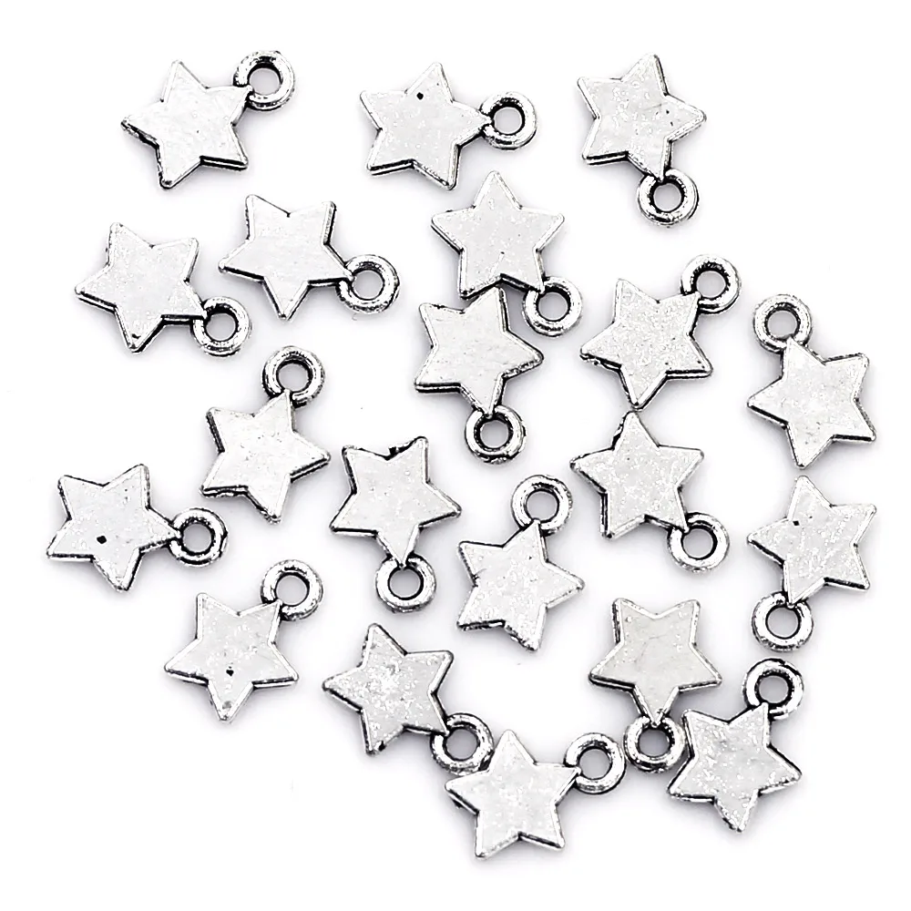 

50Pcs Pendants Tiny Star Pentacle Charms Etoile Breloque Antique Silver Tone Jewelry DIY Finding 10x7mm