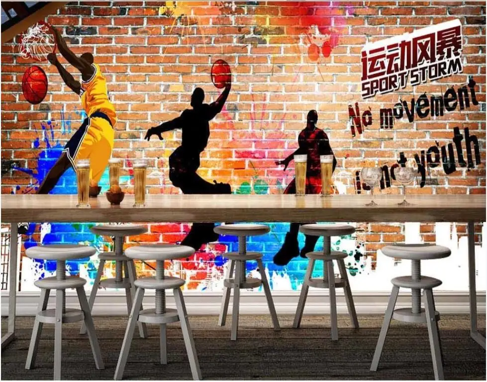 3d настенная бумага под заказ фото Баскетбол Граффити кирпичная стена