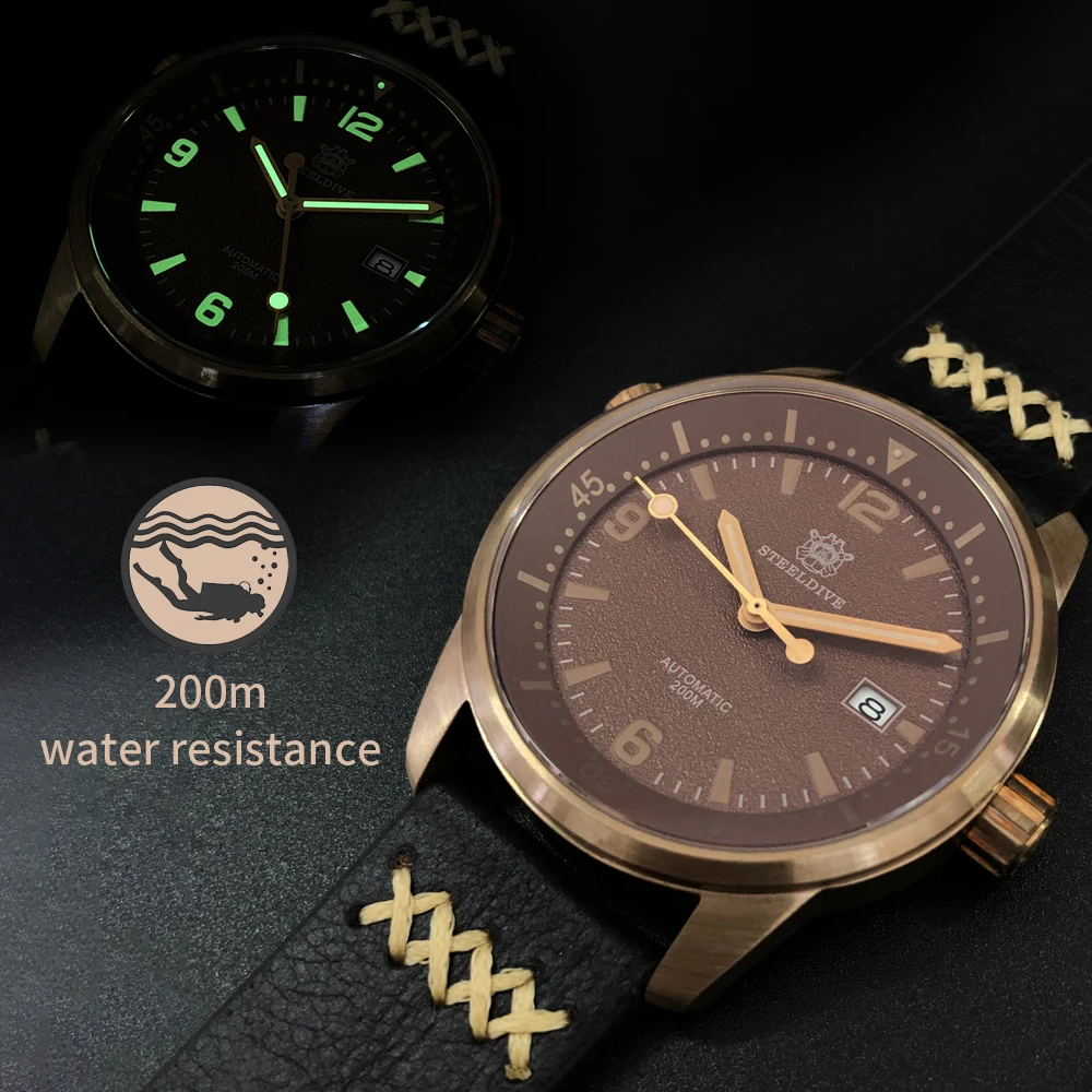 Мужские автоматические механические часы STEELDIVE бронзовые NH35 с сапфировым