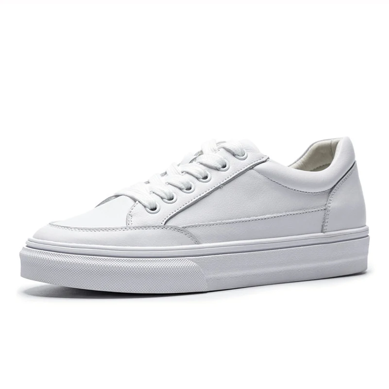 

ANNYMOLI Flat Platform Shoes Women Natural Genuine Leather Flat Casual Shoes Cross Tied Female Footwear White Sneakers Autumn