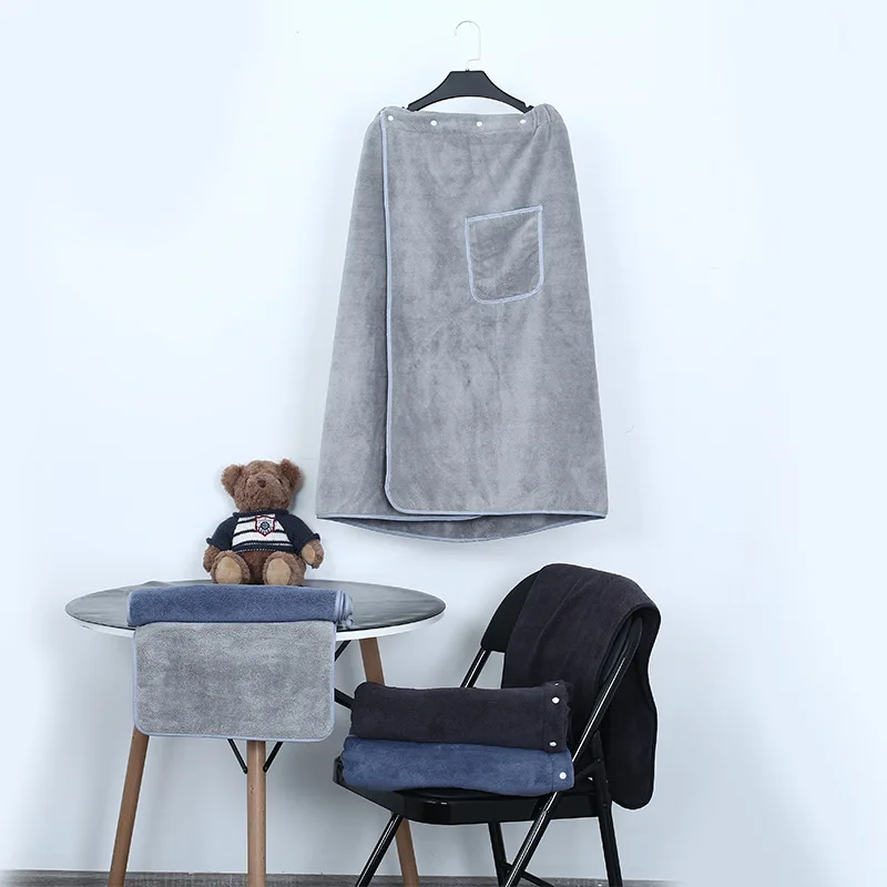 

Simple high-density thick soft coral fleece men's wrapped bath skirt bath towel for adults