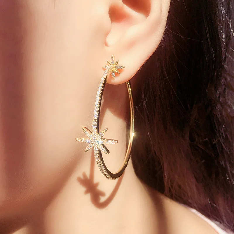 

New Fashion 8 Asterism Star Female Hoop Earring Micro Paved Shiny CZ Elegant Accessories Daily Use Female Earrings Fine Gifts