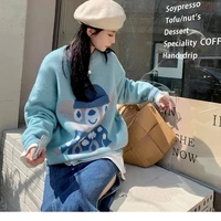 korean cartoon bear women sweater chic causal oversized knitted pullover tops 2021 autumn pull jumpers
