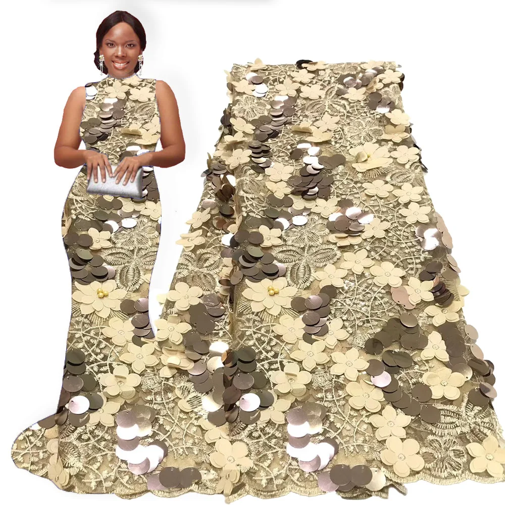 

Large Sequin White Aqua African Lace with Beads New Arrival Unique Sequence African Lace Bridal Lace Material