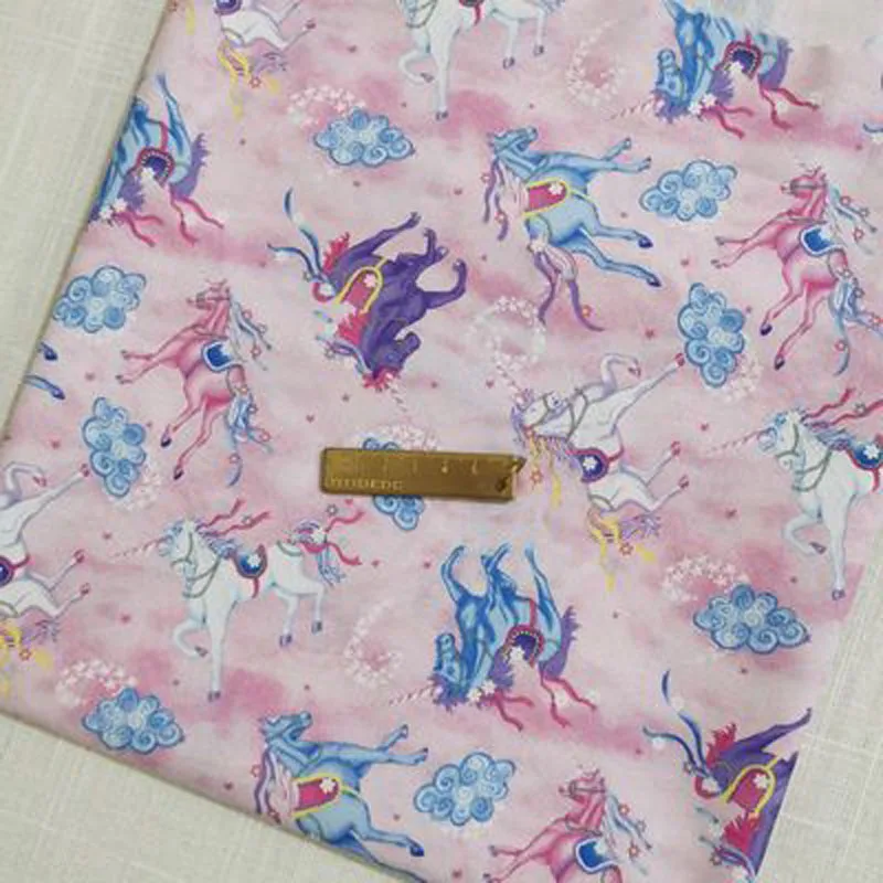 50x105cm Pink Flying Horse Cloud Printed Cotton Fabri Design 004 Fabric Patchwork for Cloth Dress Party Home Decor