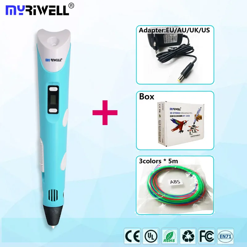 Myriwell 3 d ручка 3d Ручка RP 100B 1,75 мм pla нить светодиодный дисплей Модель инструмент для рисования подарок на день рождения Рождественские подарки 3d Ручка - Цвет: only Blue pen