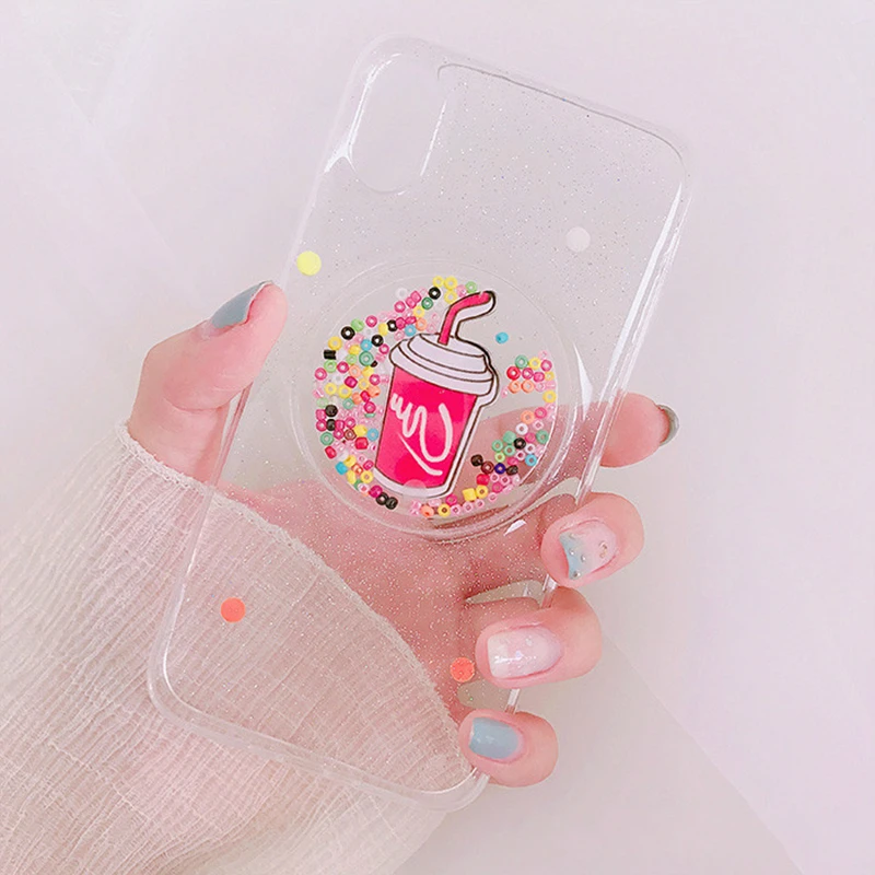 Quicksand Color Bead Phone Case For iphone 7 Plus x Cola Cup Patterned cover Clear Back case 6 6s 8 8Plus |