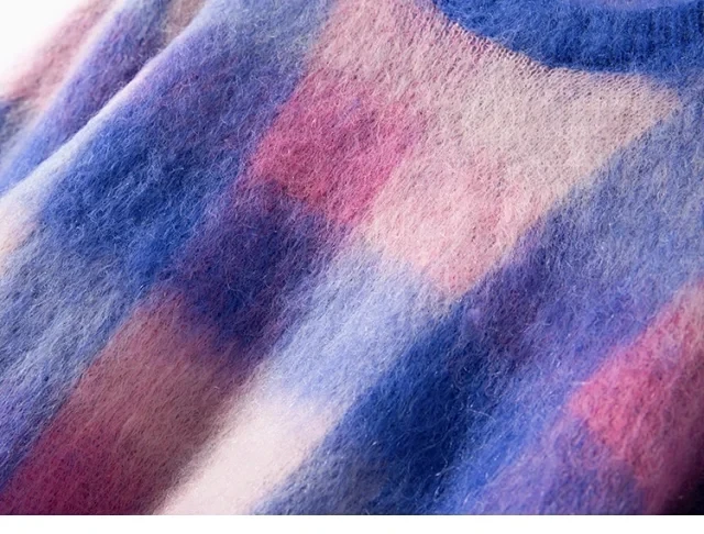 

Women Plaid Knitted Sweater O-Neck Long Sleeve Pullover Top Female Knitwear Jumpers Fashion Wild Stylish 2020 New