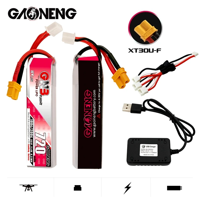 

GAONENG GNB Max 200C HV Lipo батарея 3S 11,4 в 720 мАч и зарядное устройство для RC Tinywhoop FPV Рамка комплект гоночного дрона со стандартной вилкой