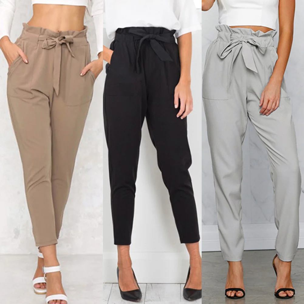 

New Brand High Elastic Waist Harem Pants Women Spring Summer Fashion Ninth Pants Female Office Lady Black Trousers Belt