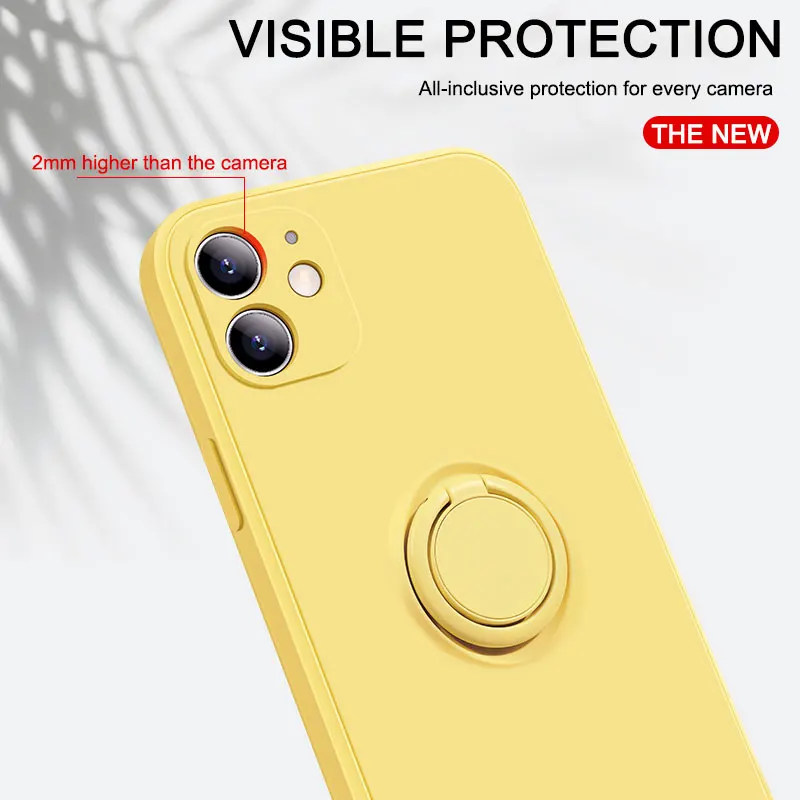 Original Liquid Silicone Luxury Case For Apple iPhone 12 11 Pro Max Mini 7 8 6 6S Plus XR X XS MAX SE 12 Stand Ring Holder Cover