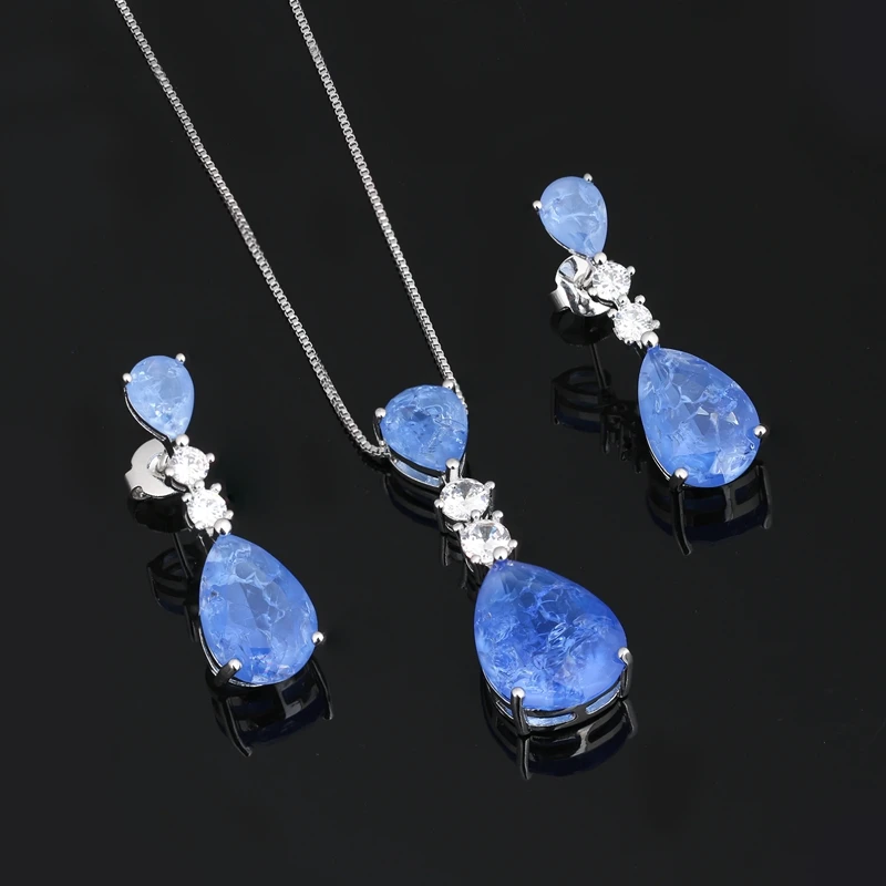 Женские серьги гвоздики в форме капли Newranos синие вечерние Ювелирные наборы с