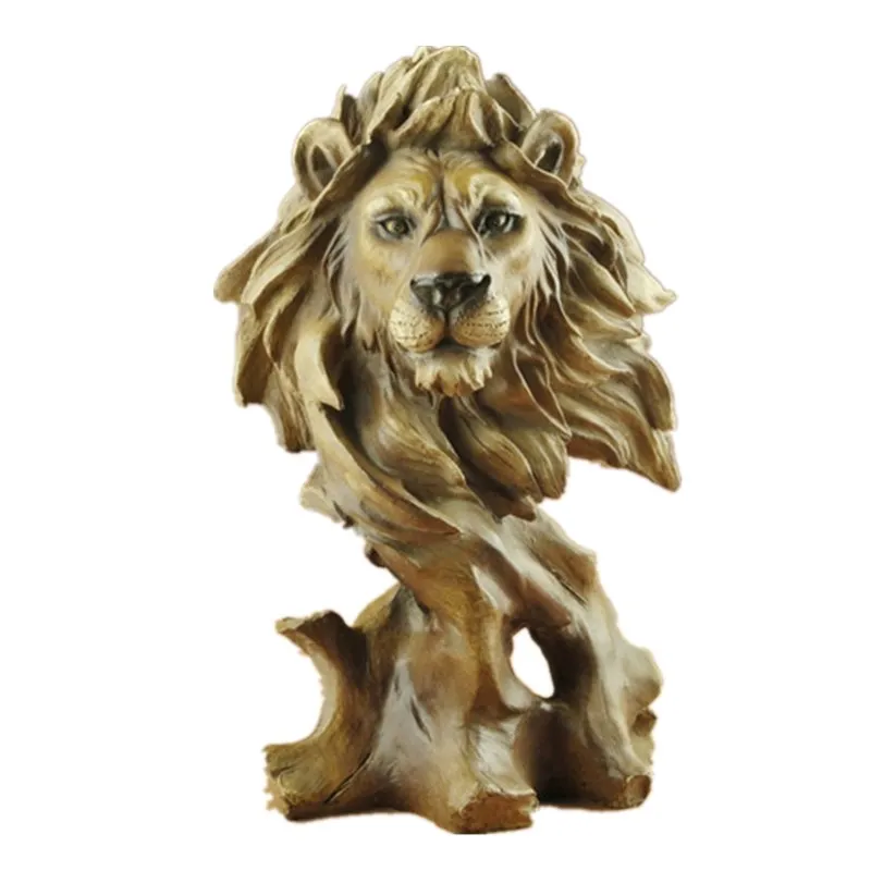 

Sales Lion Head Faux Wood Resin Arts Crafts Animal Sculptures Figurine Clubhouse Living Room Decoration Gifts R50