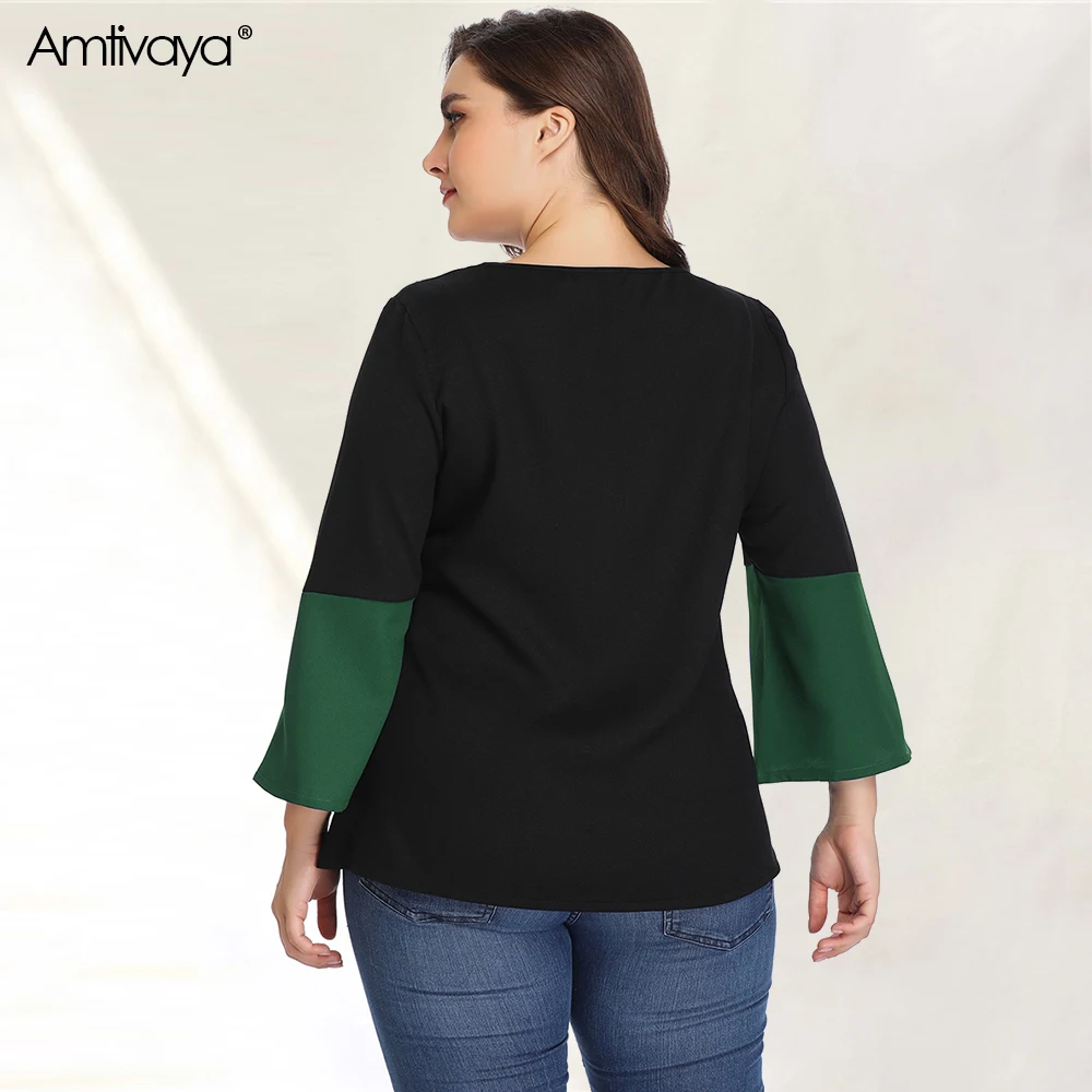 Amtivaya, блузка, весна, новинка, розовый, черный цвет, блок размера плюс, повседневный женский топ, Круглый ворот, длинный рукав, рубашка, Новое поступление