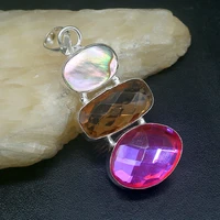 gemstonefactory jewelry big promotion 925 silver colorful topaz abalone shell handmade women ladies gifts necklace pendant 0882