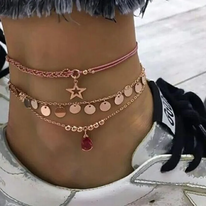Docona Boho Fish Seashell ананас глаз кактус многослойный ножной браслет набор для женщин кабель цепи бисером ножной браслет ювелирные изделия для ног