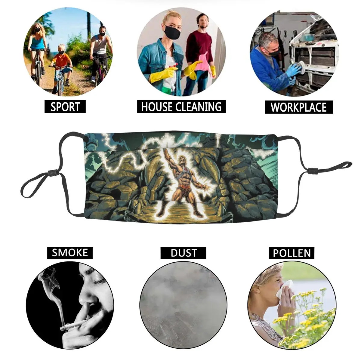 

Retro Masters Of The Universe He-man Fashion Design Reusable Mask High Quality Anti Bacterial Dust